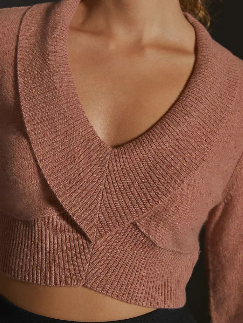 Pilcro Rose Pink V-Neck Cropped Sweater